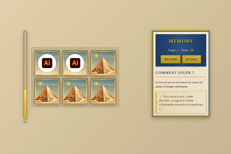 Interface du jeu MédiaMemory d’Égypte